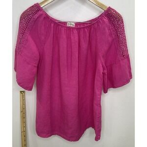 Terzo Millenio Fuchsia Pink Italian Linen Crochet Off The Shoulder Blouse Size S